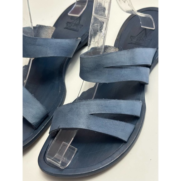 POPOL VUH Mexico handcrafted painted leather blue sandals for women - Picture 2 of 6